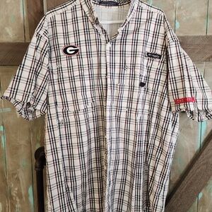 Columbia Men's Plaid Button Down Shirt - Black, White, and Red